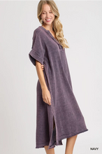 Load image into Gallery viewer, Mineral Wash Cotton Gauze Split Neck Midi Dress
