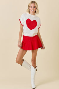 BOXY HEART SWEATER TOP W/ CONTRASTING SLEEVES