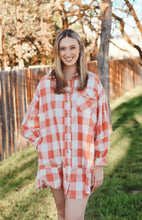 Load image into Gallery viewer, CHECKERED WASHED BUTTON DOWN SHIRT DRESS
