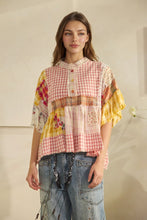 Load image into Gallery viewer, Washed Ruffle Hem Mixed Plaid Top
