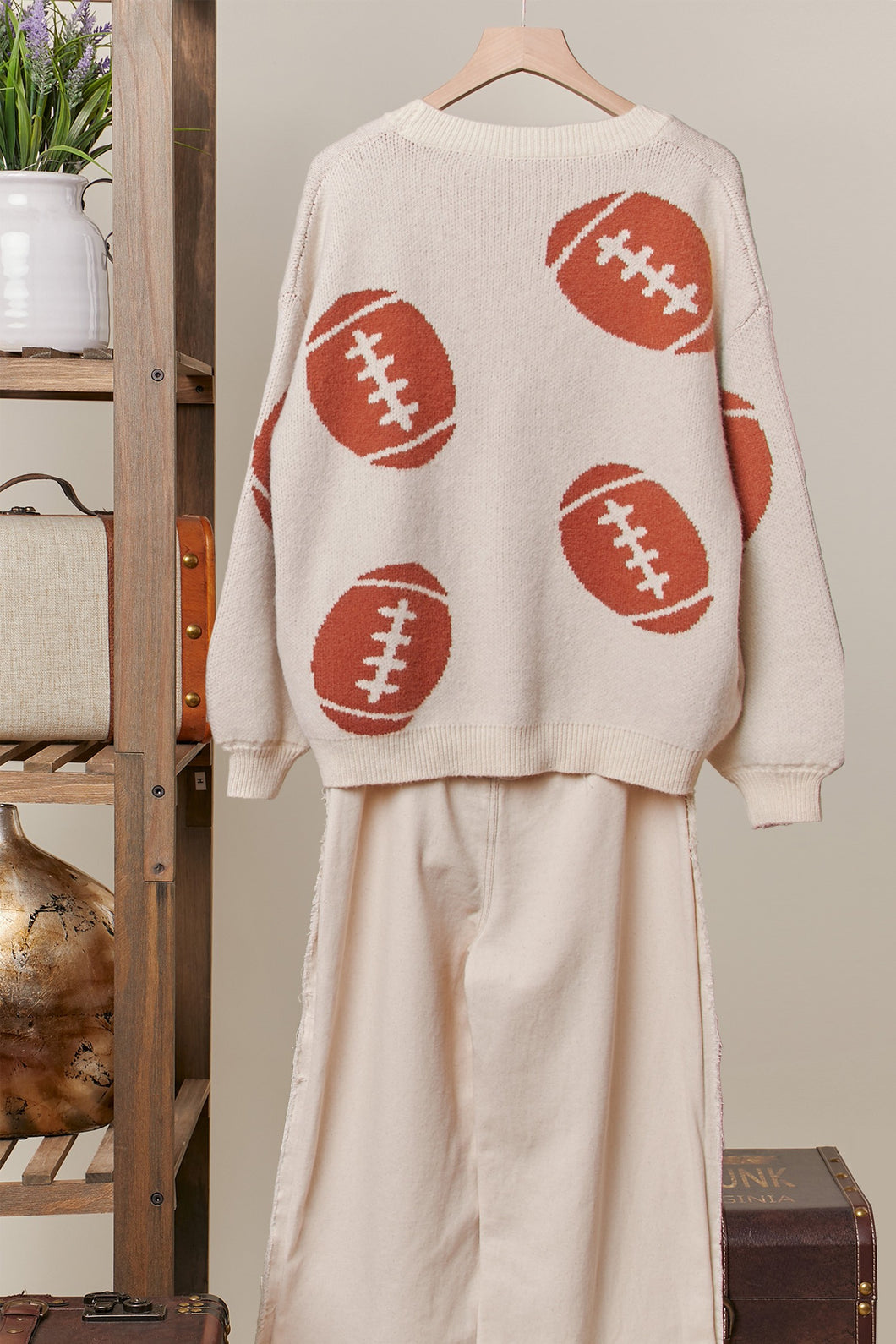 Football Button V Neck Knit Cardigans