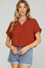 Load image into Gallery viewer, DROP SHOULDER COLLARED WOVEN TOP

