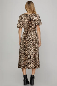 Puff sleeve Leopard dress