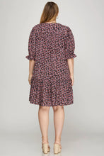 Load image into Gallery viewer, PUFF SLEEVE V NECK WITH PATCH WOVEN PRINT DRESS WITH POCKETS
