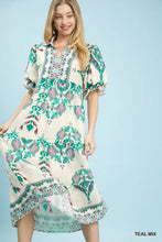 Load image into Gallery viewer, The AJ Mix Boho Tiered Midi Dress with Puff Sleeves
