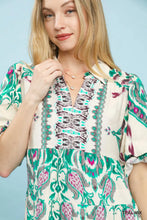 Load image into Gallery viewer, The AJ Mix Boho Tiered Midi Dress with Puff Sleeves
