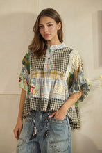 Load image into Gallery viewer, Washed Ruffle Hem Mixed Plaid Top

