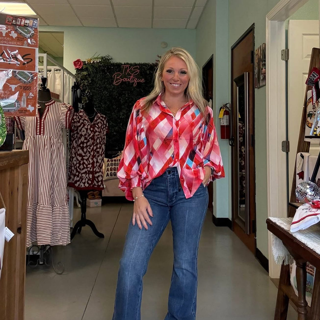 Printed puff sleeve blouse