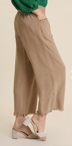 The Dianna Wide Leg Pant with Elastic Waist, Pockets, and Frayed Hem