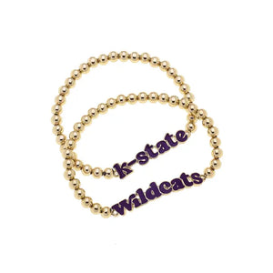 PREORDER Kansas State Wildcats Slogan Ball Bead Bracelet Set of 2