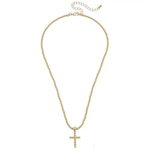 PRE ORDER Poppy Beaded Cross Necklace in Shiny Gold