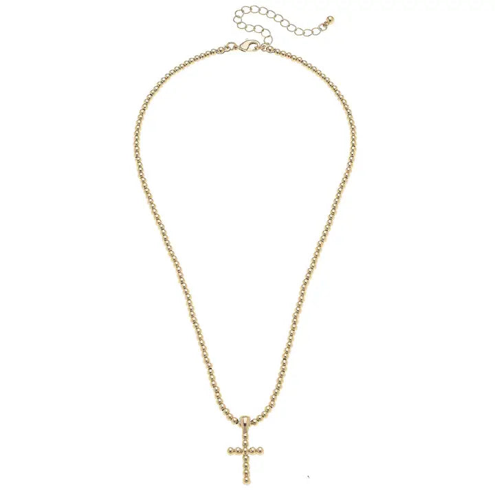 PRE ORDER Poppy Beaded Cross Necklace in Shiny Gold