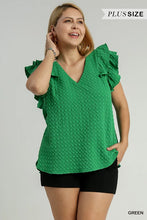 Load image into Gallery viewer, Textured Jacquard V-Neck Top with Ruffle
