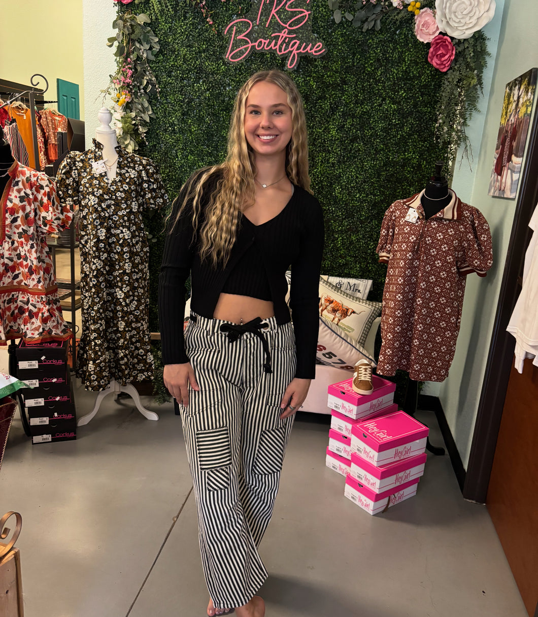 Striped Twill Barrel Pants