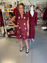 Load image into Gallery viewer, Game Day Sequin Star Tiered Ruffle Mini Dress
