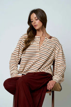 Load image into Gallery viewer, MULTICOLOR STRIPE LONG SLEEVE YOKE DETAIL KNIT TOP
