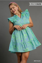 Load image into Gallery viewer, Abstract Print V-Neck Babydoll Dress with Ruffled Cap Sleeves
