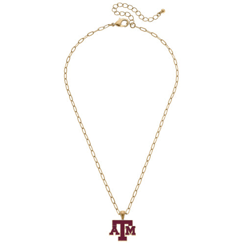 TEXAS A&M AGGIES ENAMEL PENDANT NECKLACE IN MAROON