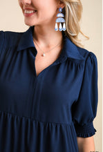 Load image into Gallery viewer, Collared Tiered Maxi Dress with Cuffed 3/4 Sleeves
