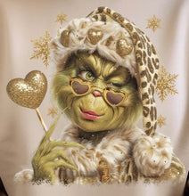 Load image into Gallery viewer, LEOPARD GRINCH SANTA TSHIRT WITH RHINESTONES
