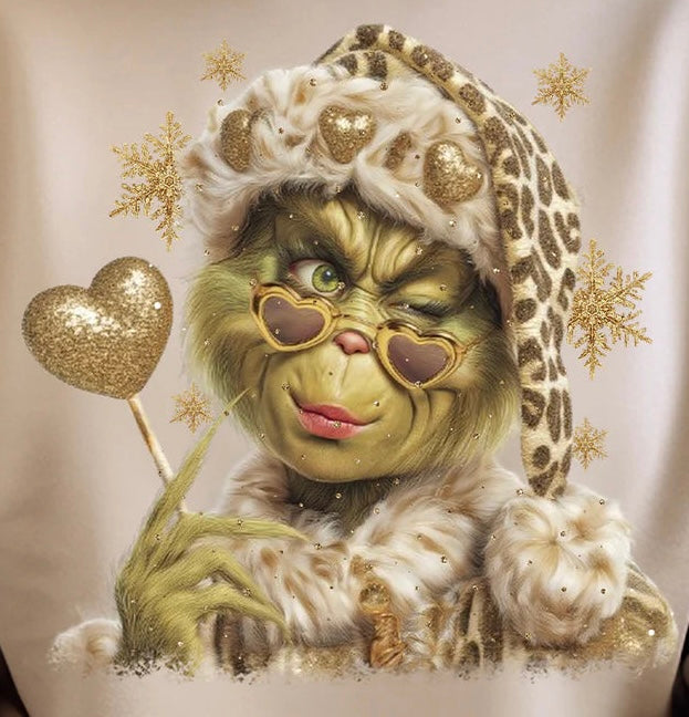 LEOPARD GRINCH SANTA TSHIRT WITH RHINESTONES