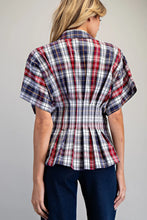 Load image into Gallery viewer, Plaid Pleated Button Down Blouse
