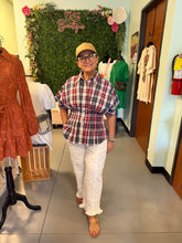 Load image into Gallery viewer, Plaid Pleated Button Down Blouse
