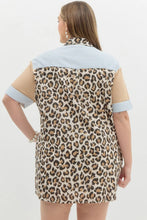 Load image into Gallery viewer, Striped blue with leopard print shirt dress
