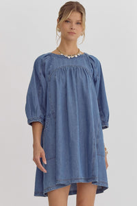 Denim round neck dress