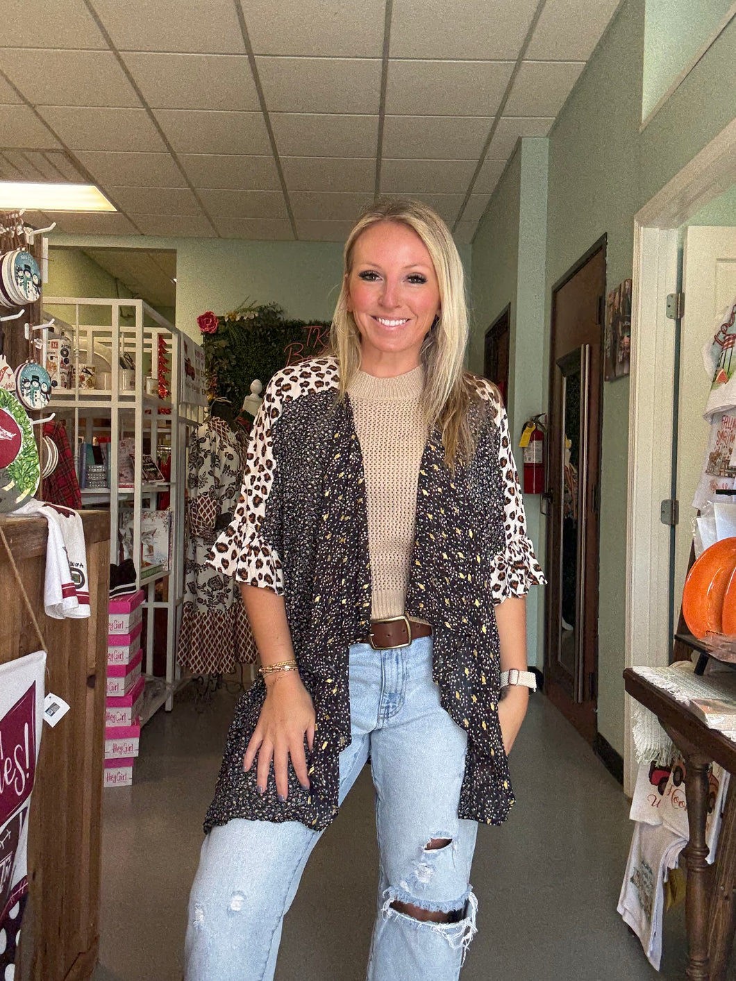 Animal and floral print kimono