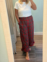Load image into Gallery viewer, Christmas Check Flannel Wide Leg Ruffle Pants
