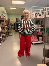 Load image into Gallery viewer, Christmas Lettering Striped Dolman Sleeve Sweater
