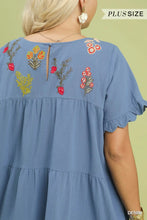 Load image into Gallery viewer, Embroidered Tiered Babydoll Dress with Ruffle Sleeves
