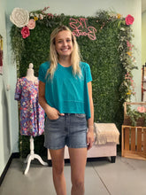 Load image into Gallery viewer, Shark bite side slit short sleeve top
