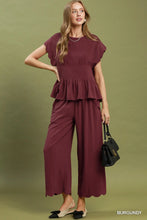 Load image into Gallery viewer, Linen Blend Smocked Peplum Top
