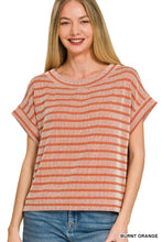 Load image into Gallery viewer, Raised rib burnt orange striped top
