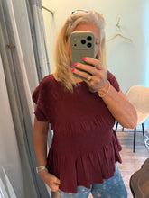 Load image into Gallery viewer, Linen Blend Smocked Peplum Top
