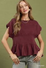 Load image into Gallery viewer, Linen Blend Smocked Peplum Top
