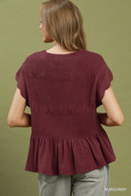 Load image into Gallery viewer, Linen Blend Smocked Peplum Top
