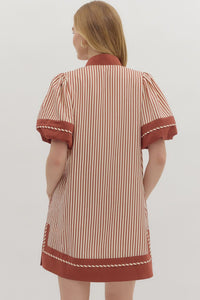 Striped dress with short lantern sleeves