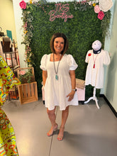 Load image into Gallery viewer, Textured square neck white dress
