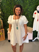 Load image into Gallery viewer, Textured square neck white dress
