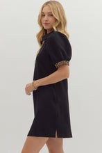 Load image into Gallery viewer, Solid puff short sleeve Leopard trimmed dress
