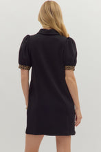 Load image into Gallery viewer, Solid puff short sleeve Leopard trimmed dress
