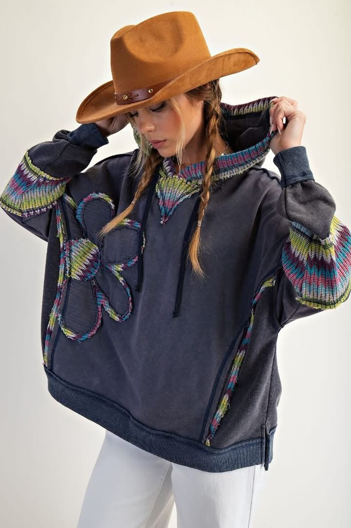 Daisy Patch Washed Terry Hoodie