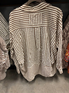 Textured striped pattern long sleeve button down shirt