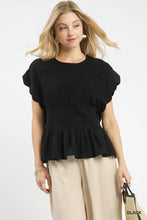 Load image into Gallery viewer, Linen Blend Smocked Peplum Top
