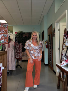 Floral print top with bubble sleeves