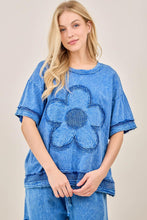 Load image into Gallery viewer, Mineral Washed Net Mesh Daisy Patched Top
