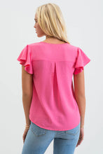 Load image into Gallery viewer, LACE EDGE SPLIT NECKLINE WOVEN TOP

